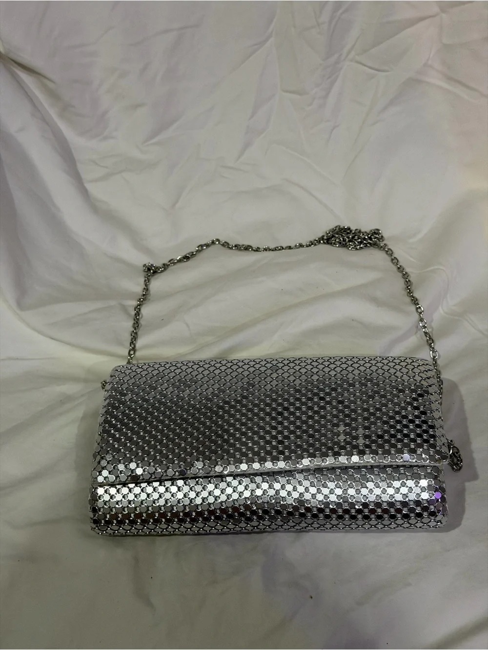 Gunne Sax Silver Sequin Chain Clutch